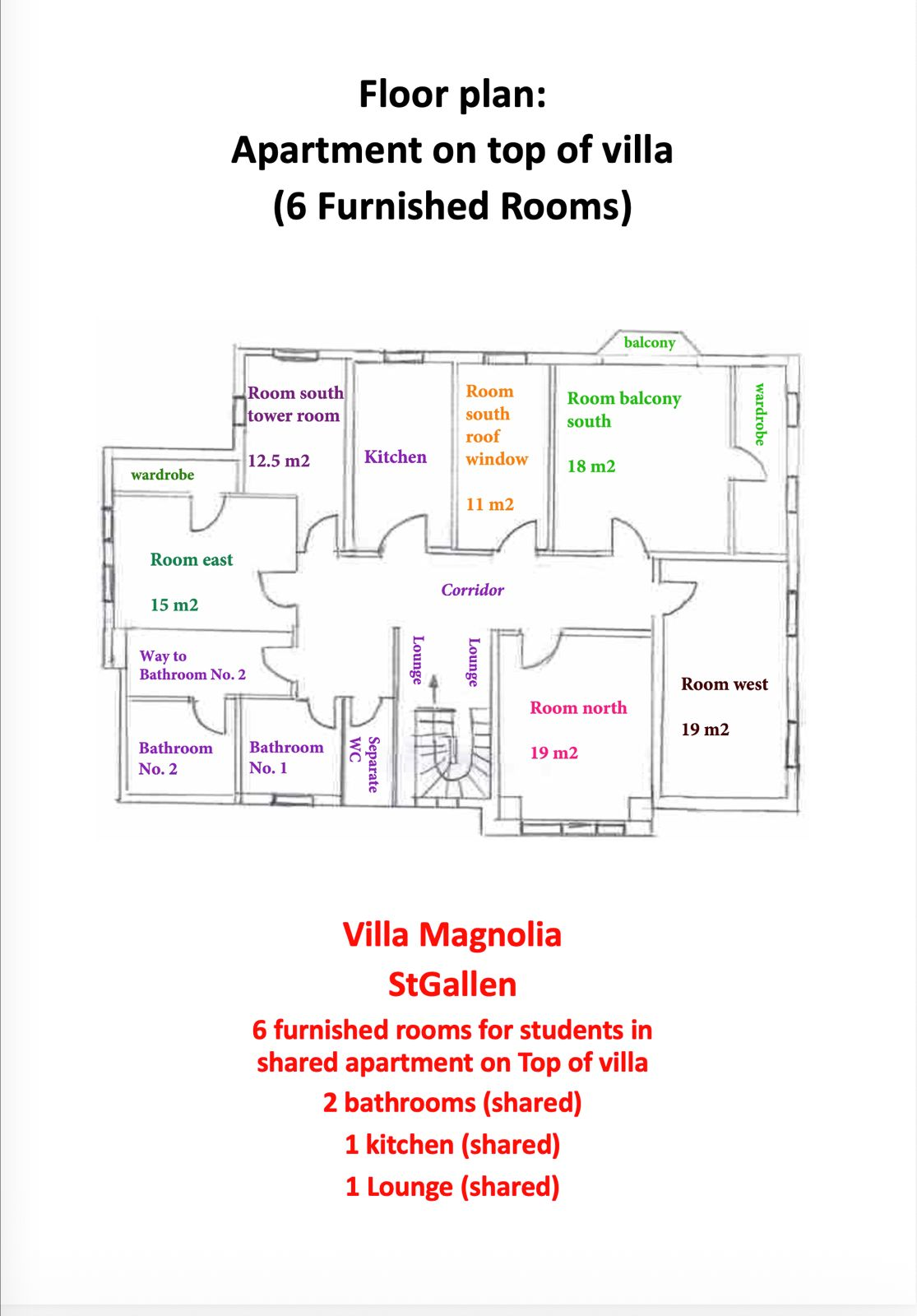 Grundriss – sechs Schlafzimmer – 6-Zimmer Wohnung im 2. OG (DG)